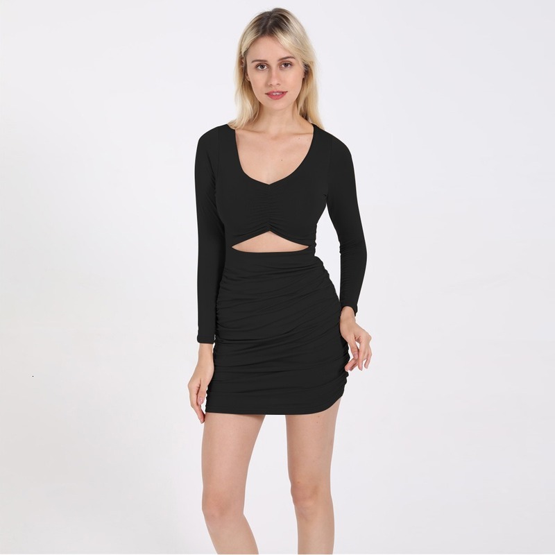

2021 New Bodycon Summer Long Sleeve v Neck Sexy Women Club Night Mini Black White Ladies Office Vestidos K1tf, Gray