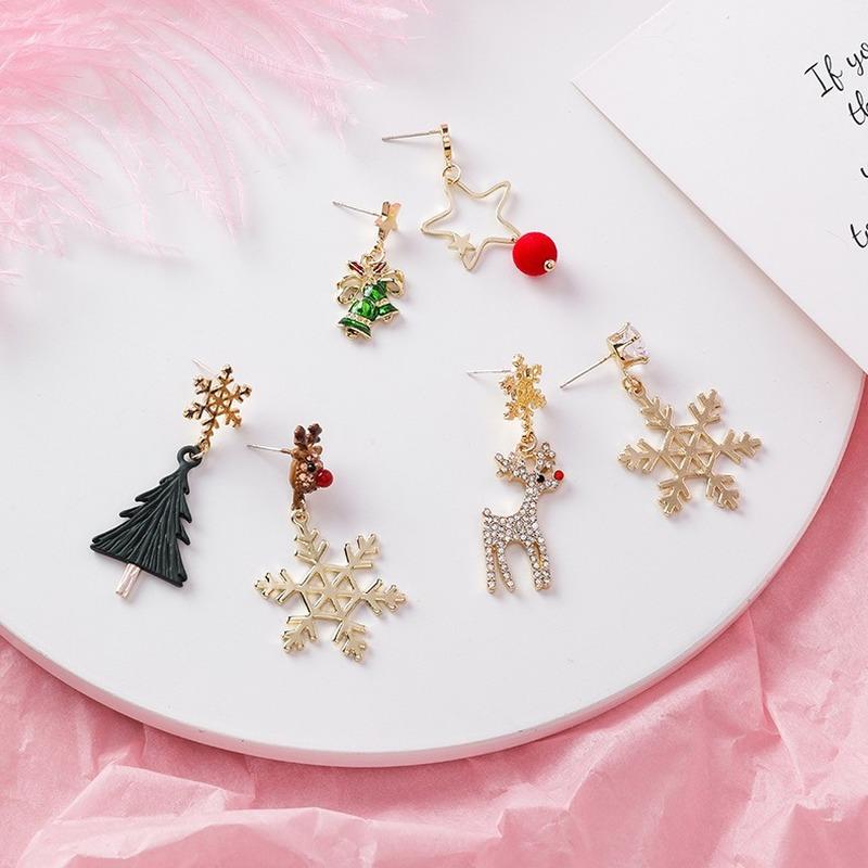 

Dangle & Chandelier 925 Silver Needle Asymmetric Christmas Earrings Rhinestone Snowflake Tree Full Elk For Holiday