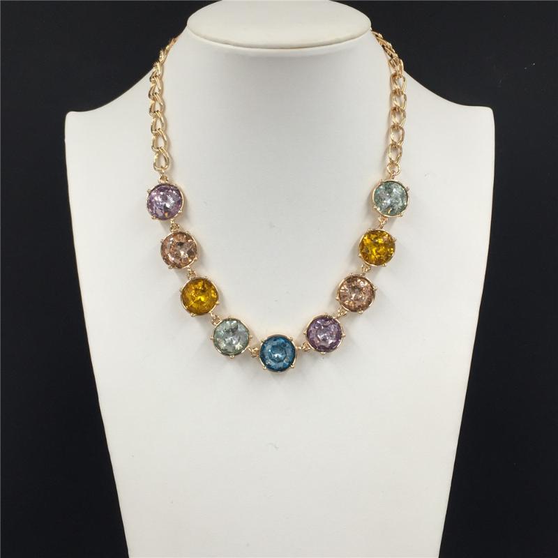 

Chokers Arrivals Gold Color Multi Stone Green Navy Red Olive Yellow Sky Colorful Statement Necklace For Women Girl Party Decoration