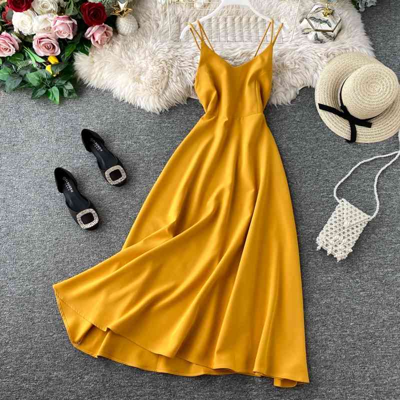 

Summer Sexy Dres V Neck Spaghetti Strap A Line Bodycon Dresses Ladies Elegant Backless Vintage Beach Long Robe Vestidos 210602