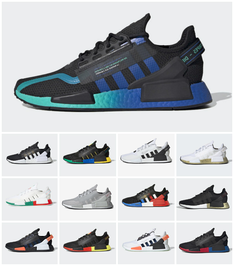 

White Speckled Nmd r1 v2 mens running shoes Dazzle Camo Core Black Grey Gradient Neon Aqua Tones Mexico City Munich Olive Oreo men women trainers sports sneakers 36-45, Bubble package bag