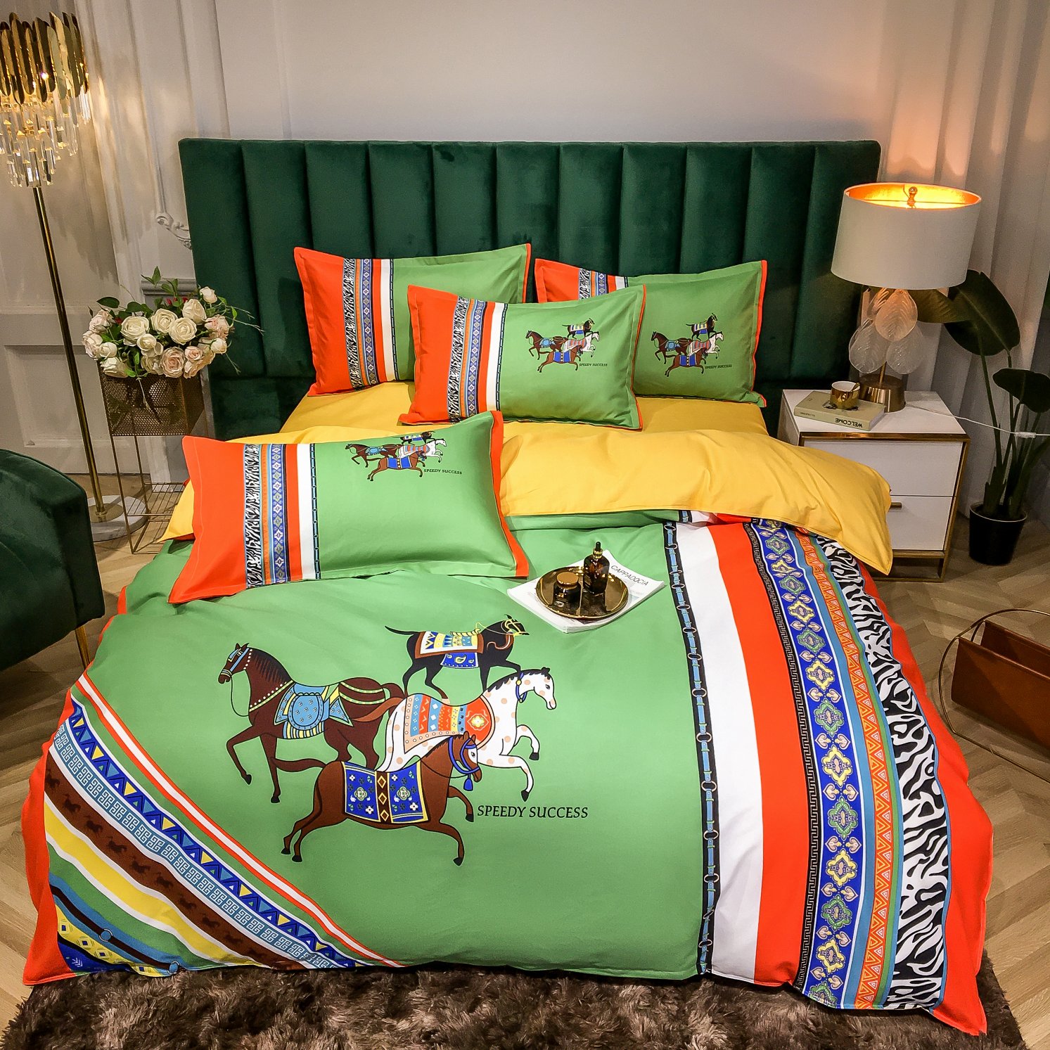 

Green designer bedding sets duvet cover bohemia fashion printed cotton  size bedding high quality luxury  bed comforters set cover