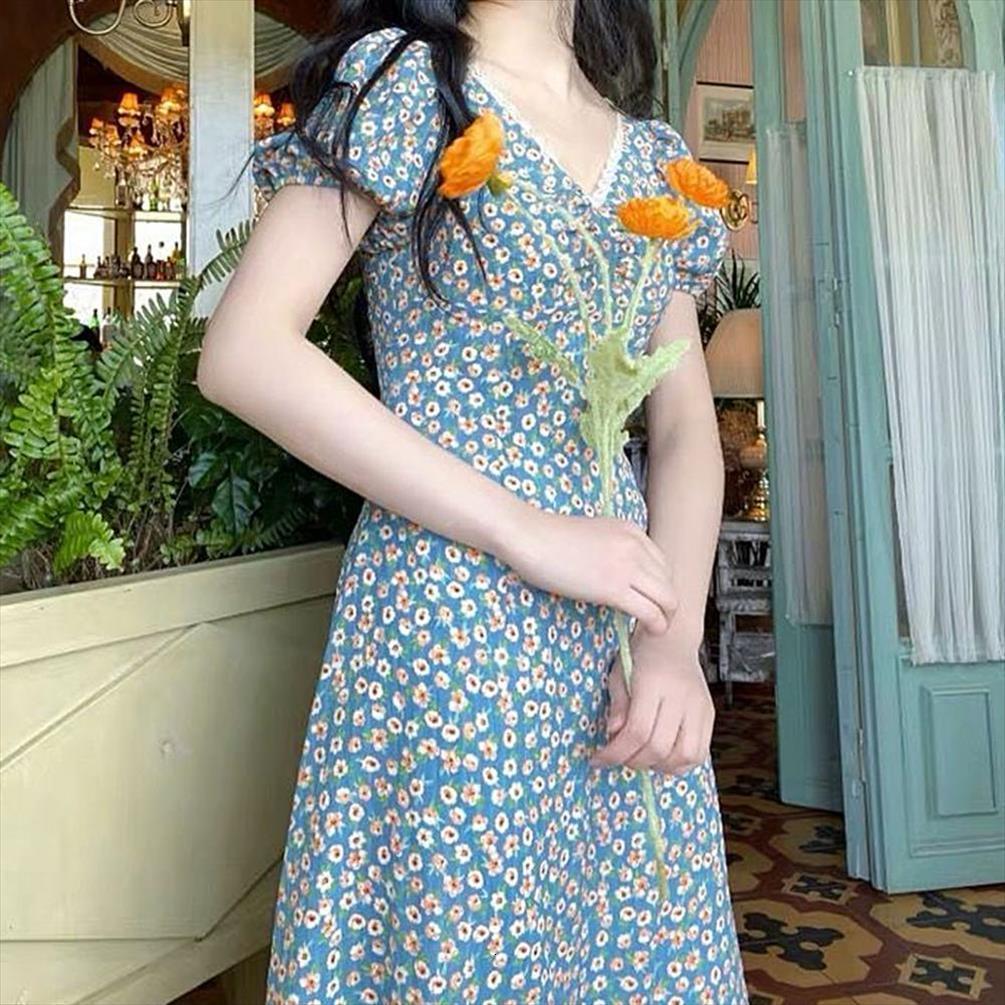 

50%puff sleeves long floral womens dress print a line skirt for dating, Black;gray