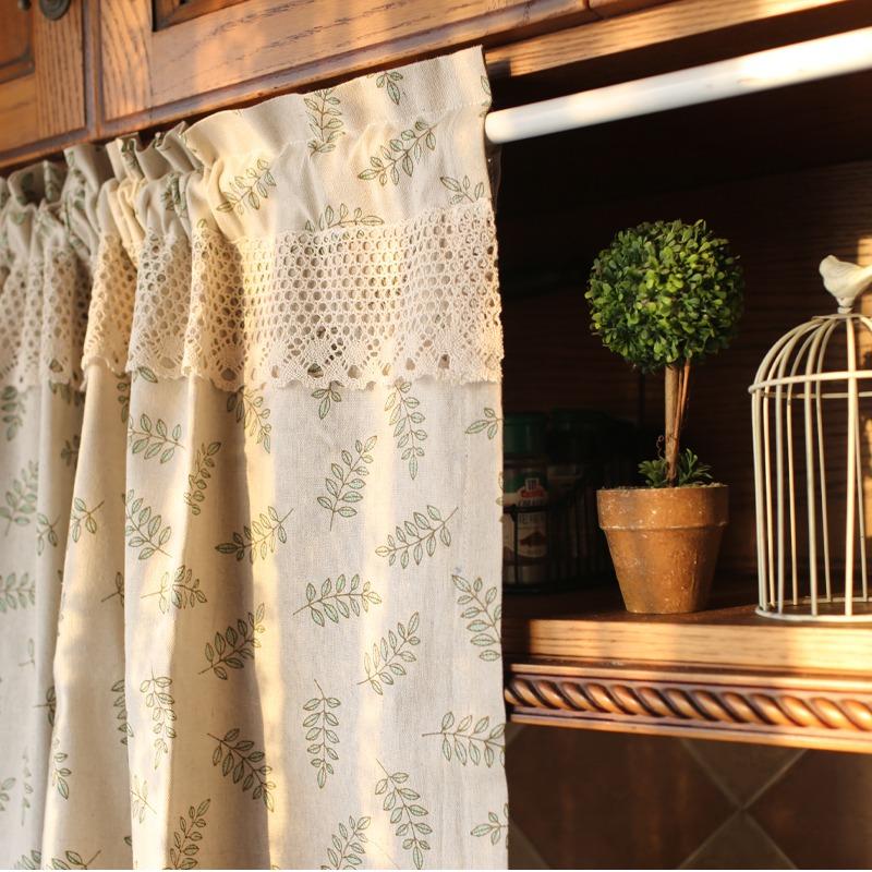 

Curtain & Drapes Northern Europe Style Garden Small Half With Lace Green Leaf Soft Cotton Linen Fabric Kitchen Half-curtain For Cabinet