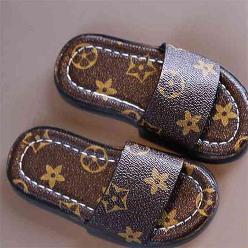 

Retail Drop shipping Summer kids slippers designers pu leather slides kids child boys girls unisex luxurys shoes flip flops bath shower beach waterproof G55LY5A, Khaki