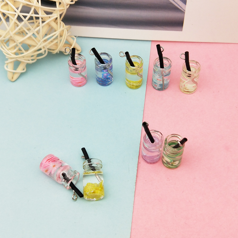 

10pcs Cherry Blossom Beverage Bottle Pendants 3D Resin Flower Juice Charms Fit Bracelet Earring Jewelry DIY Accessory Handmade