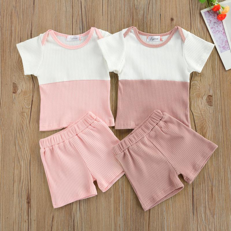 

Clothing Sets Born Baby Girls Fashion 2-piece Outfit Set Short Sleeve Patchwork Tops+Shorts For Kids, White