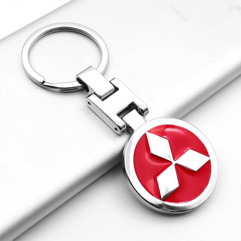 

Keychains Key Chain Fashion Double Sided Metal Car Mitsubishi Logo Keyring Suitable For Mitsubishi- Pajero SAX Outlander Mirage L200