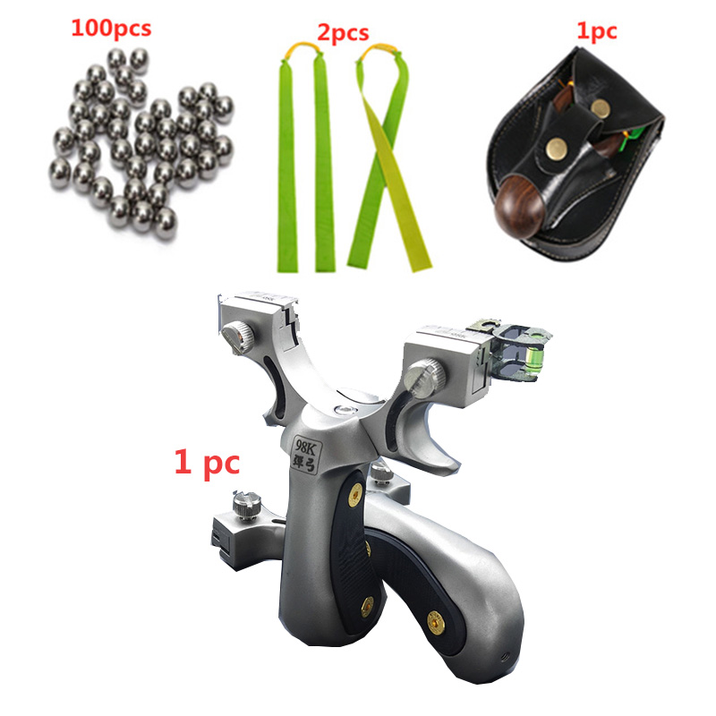 Outdoor Professional Hunting Big Power Rubber Aiming Metal Slingshot 98K Stainless steel hunting slingshot With Rubber Band slingshot ammo-image-665791118