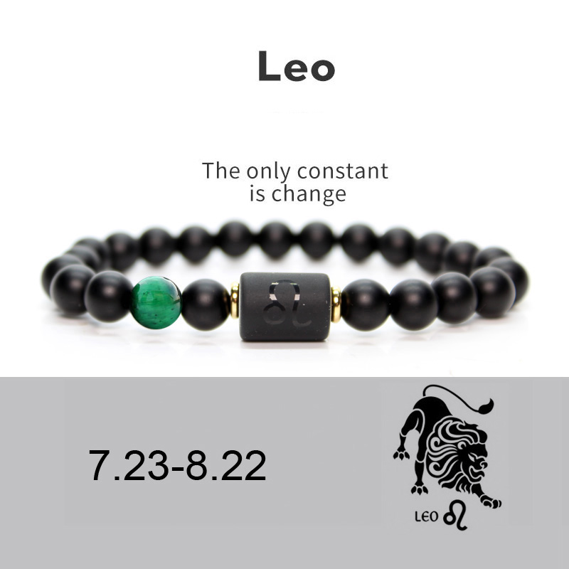

NEW 8mm Black Stone Beads 12 constellation couple Bracelet Men Bracelets For Women Pulseras Masculina Hombre Man Mens Jewellery