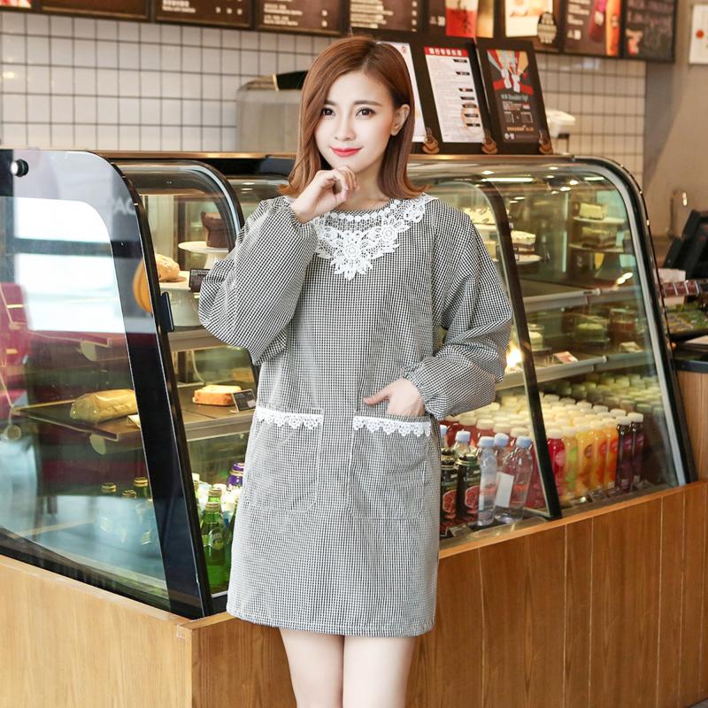 

2021 cotton simple lattice lace loose adult men's and women's Kitchen Apron