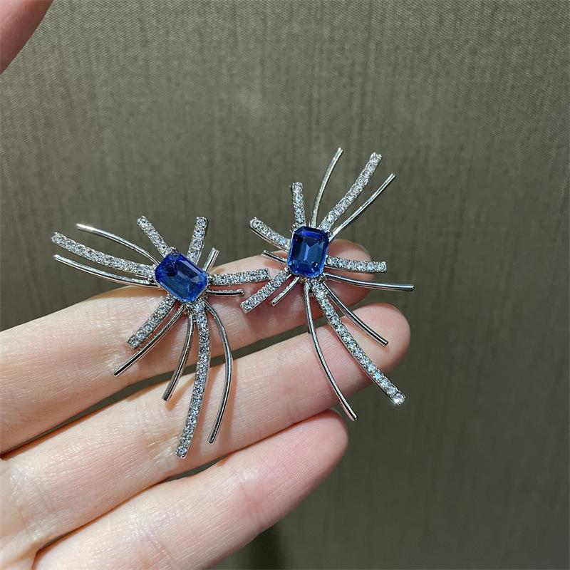 

Stud 2021 Arrival Earrings Fashion Irregular Metal Women Blue Crystal Fireworks Shape Asymmetric Jewelry, Golden;silver