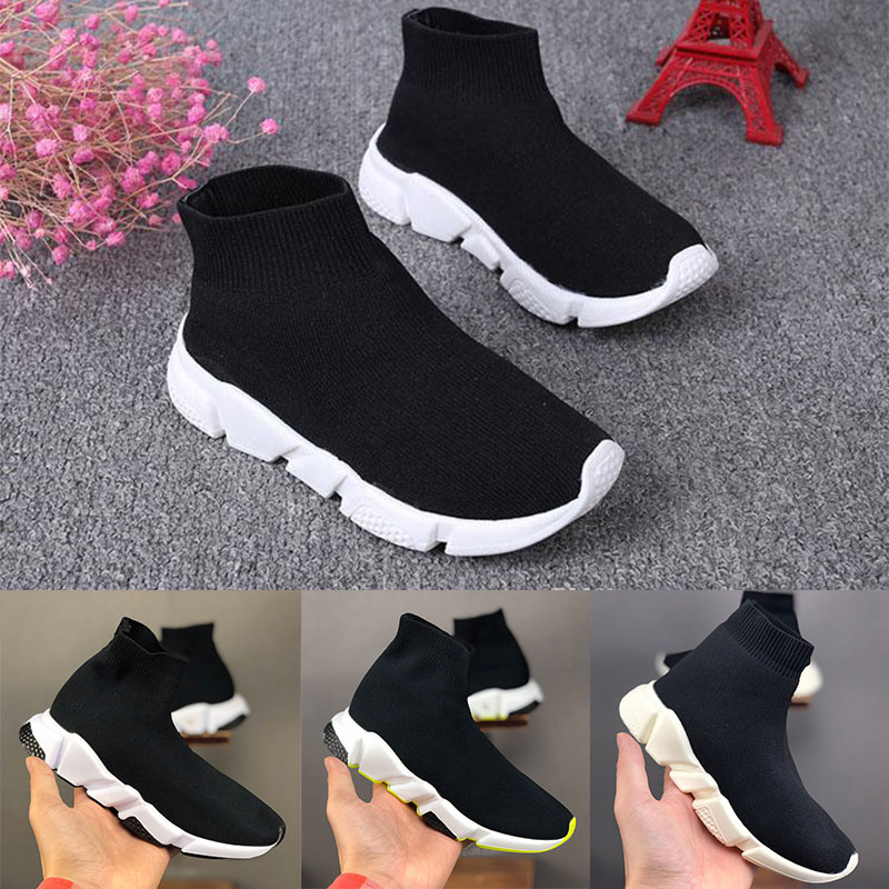 

Top quality Paris Kid Sock shoes sneakers Speed Boy Girl Runners Trainers Knit Socks Triple S Boots Runner kisd shoes size 24-35 With Box