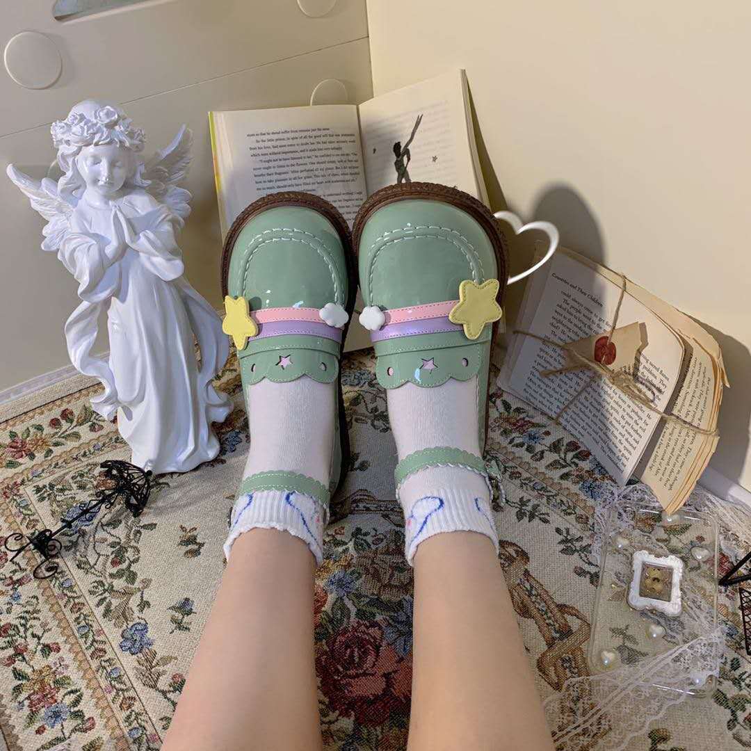 

Sweet Green Platform Girls Kawaii Tea Beautiful Japanese Party Anime Cos Lolita Cosplay Jk Women's Shoes Apartments Kt5x