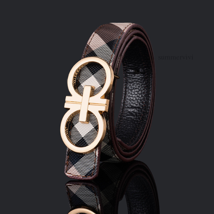 

Designer Kids plaid belt Luxury boutique children metal buckles belts Boys Girls PU leather all-match accessories 80cm 108cm A7218, Coffee plaid