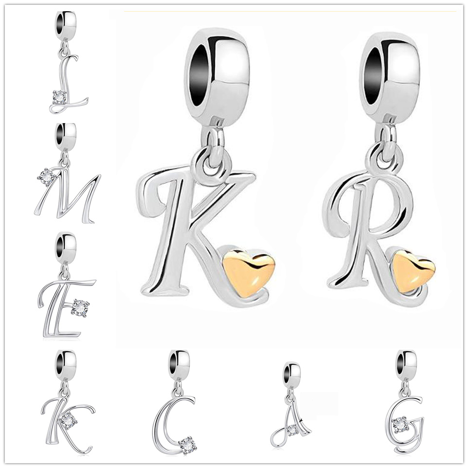 

Classic Charm Letter A-Z Crystal Pendant Bead Fit Pandora charms Silver Plated Original Bracelets & Necklaces DIY Women Jewelry