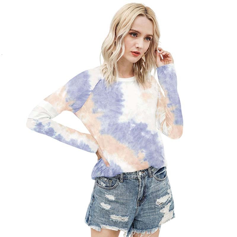 

2021 New Autumn Winter Harajuku Tie Dye Long Sleeve for Women O-neck Plus Size t Tops Vintage Casual Tee Shirt Femme 440x, Pink