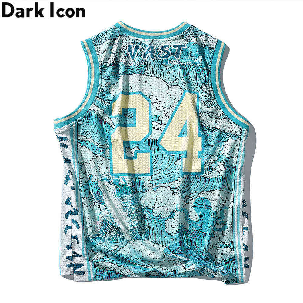 

Full Printed Sport Style Men's Tank Top Summer Mesh Jersey Material Tank Tops Man 210603, Lake blue