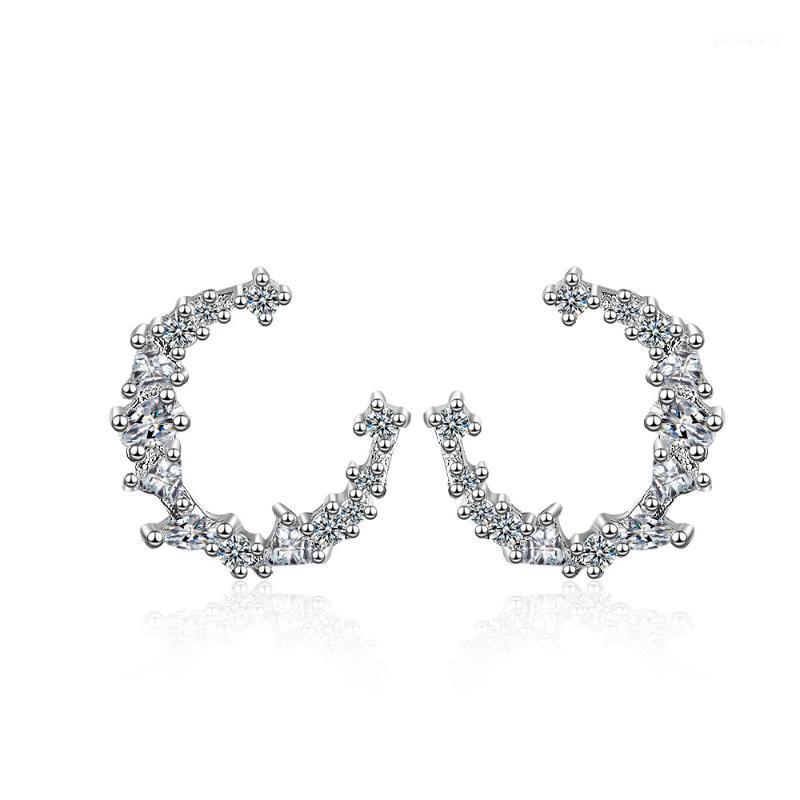 

Stud Promotion 925 Sterling Silver Fashion Shiny Crystal Moon Female Gift Lady Earrings Jewelry Anti Allergy Girls Students 2022, Golden;silver