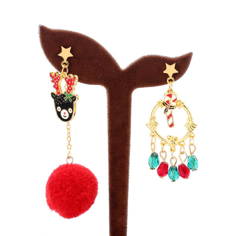 

Hoop & Huggie Cartoon Exaggerated Personality Santa Claus Elk Snowman Bell Snowflake Female Earrings Hair Asymmetrical