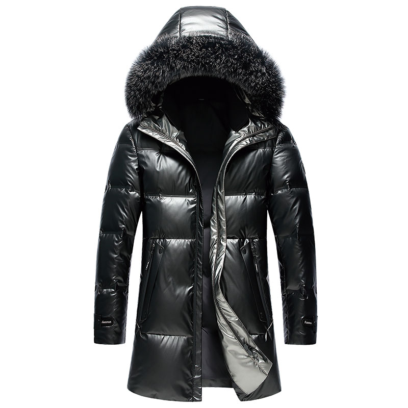 Down jacket men's winter middle and long style thickened large wool collar couple winter work coat-image-727923074
