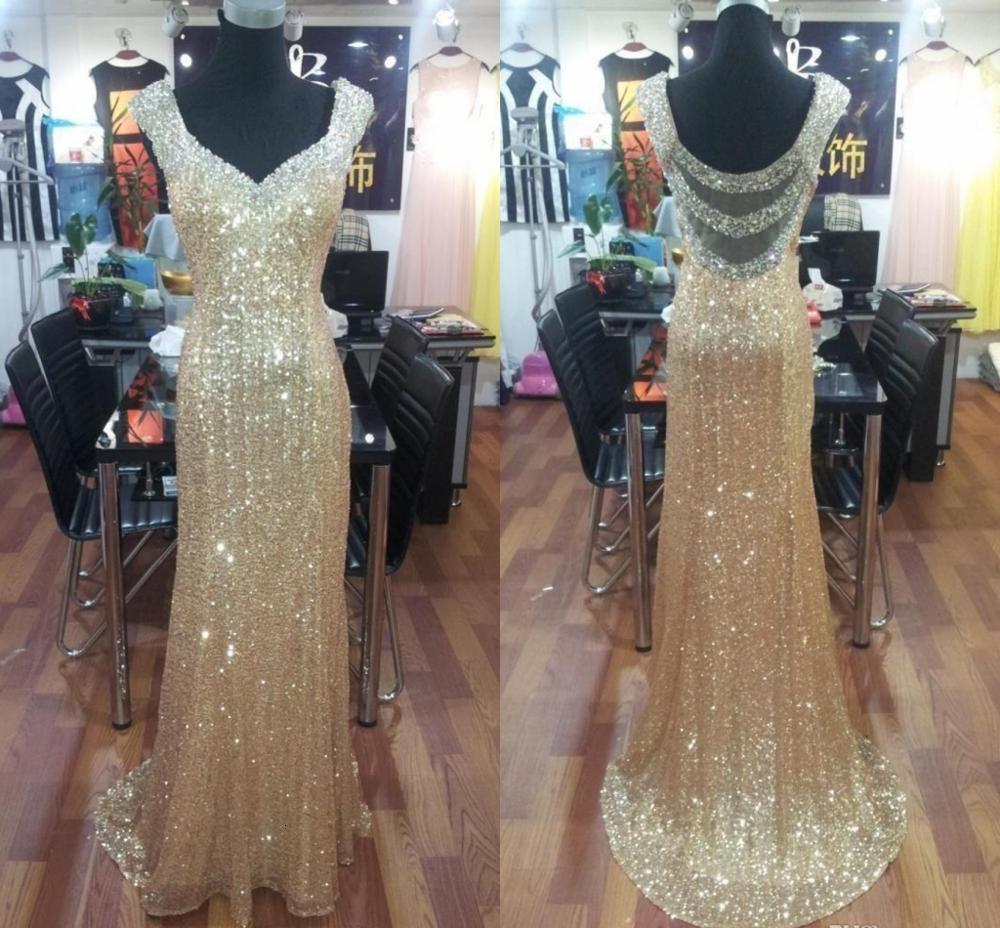 

2021 New Bling Gold Sequined Mermaid Prom Es Long Sexy Backless Crystal Formal Party Gowns Special Occasion Ess Evening Rq0l