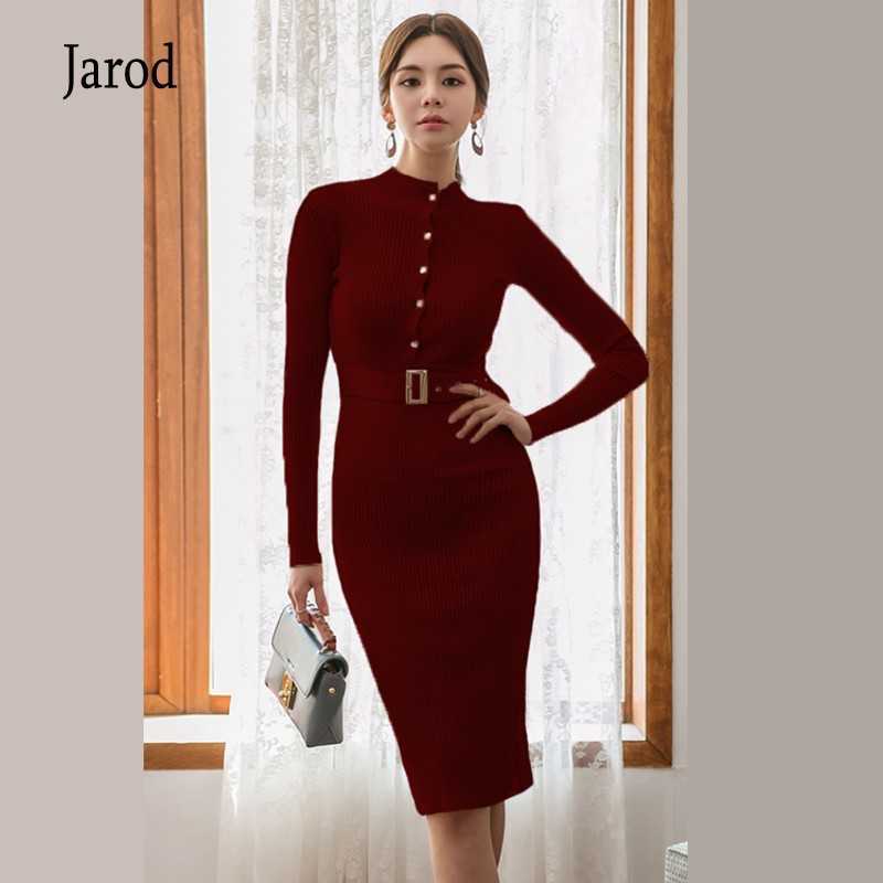 

Sweater Dress Women Korean Knitted es Autumn Long sleeve Knit sheath Midi Female Sexy Vestido 210526, Photo color
