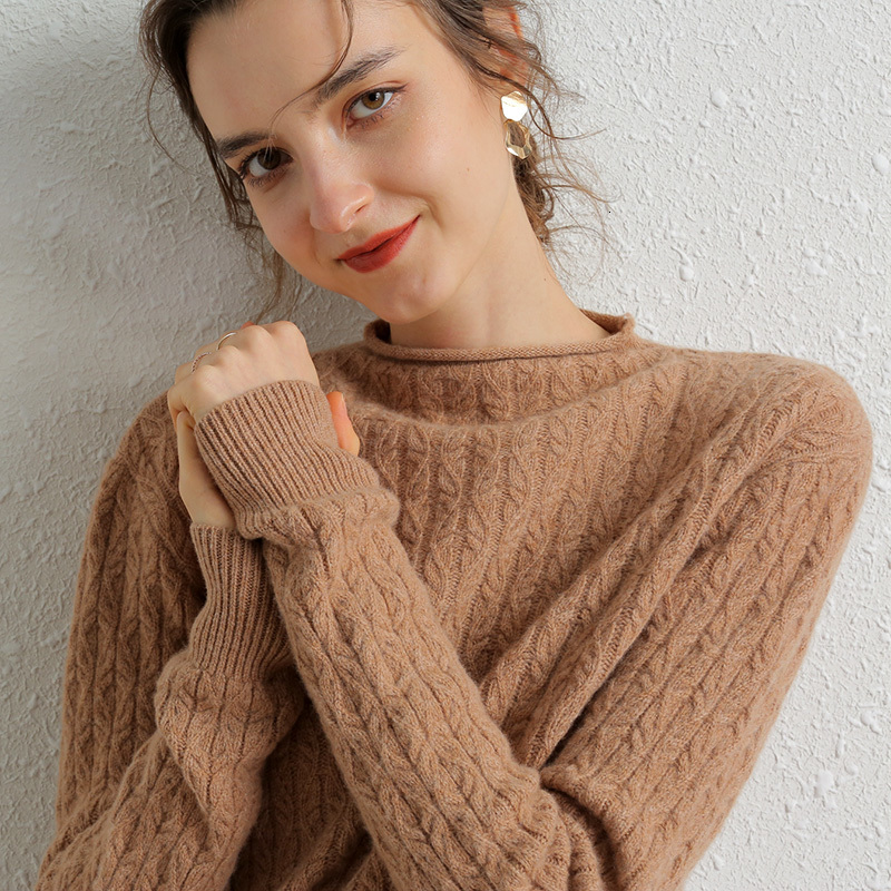 

2021 New 100% Merino l Caxemira Feminino Inverno Quente O-pescoo Manga Longa Senhoras Pulver De Malha Do Vintage 0lb2, Pink