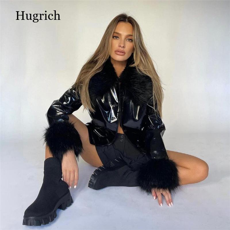 

women's jackets 2021 autumn and winter fashion long sleeve hip jacket cool fur collar single-breasted slim warm leather coat, Black;brown