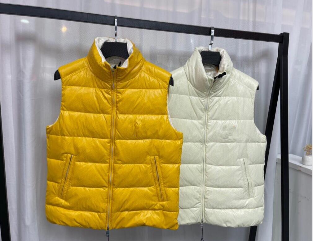 

Men Stand Collar Down Vest Thick Warm Double Zipper Design Jacket Waterproof Parkas Yellow/Light Blue Size 12345