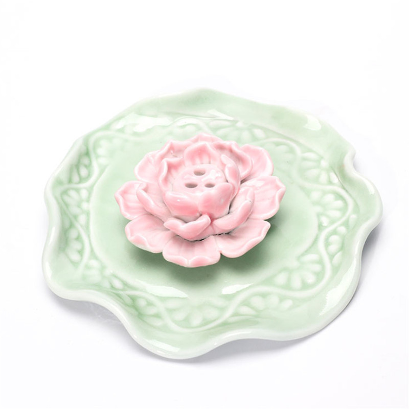 

Ceramic Handmade Incense Burner Incense Stick Holder Lotus Ash Catcher Buddhist Water Lily Plate Home Office Decor, Slivery;golden