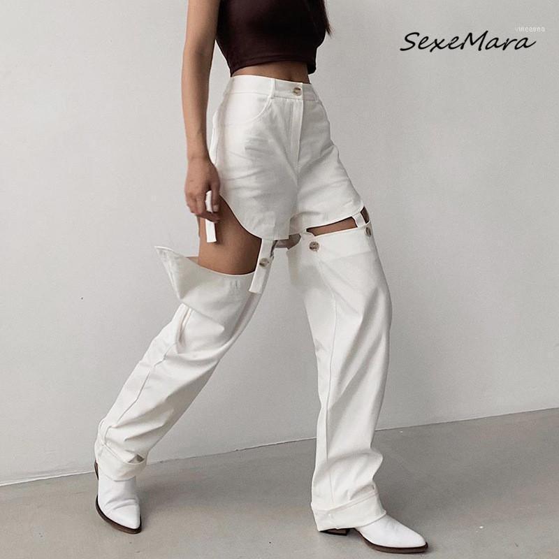 

Women's Pants & Capris Streetwear 2021 Fashion Women Casual Spliced Hollow Out Loose Straight White Pants1, Black;white