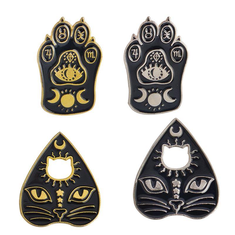 

Pins, Brooches Gothic Magic Cat Brooch Enamel Pin Witch Footprints Moon Star Jewelry