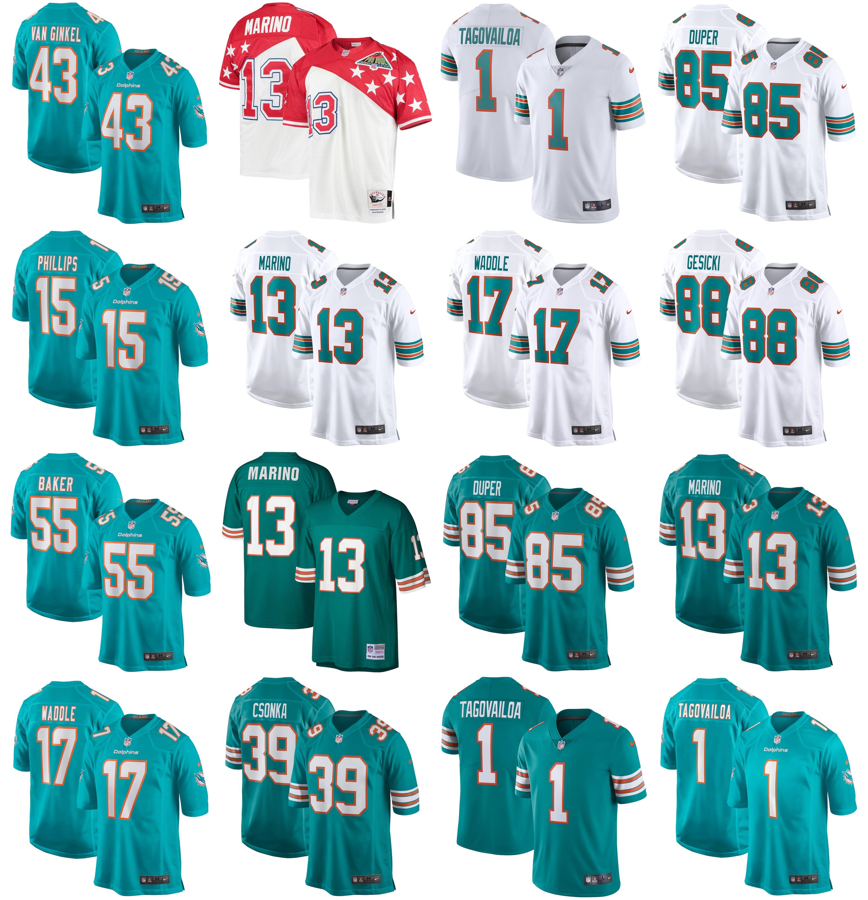 

NIKE NFL jersey 2021 American Football Jerseys Miami Dolphins Tua 1 Tagovailoa Larry 39 Csonka Dan 13 Marino Jaelan 15 Phillips Andrew 43 Van Ginkel Size S-XXXL