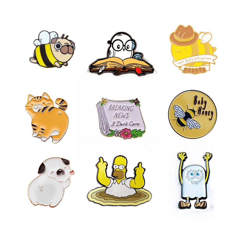 

Cartoon cute industrious bee bird doctor mischievous dog and flower cat fashion Animal Brooch