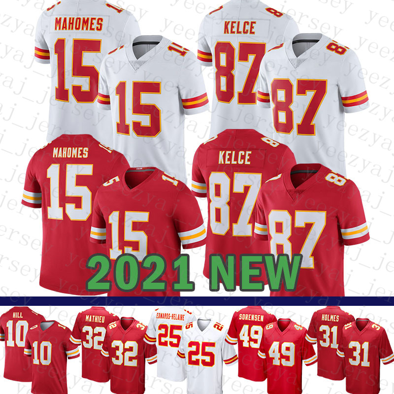 

15 Patrick Mahomes 87 Travis Kelce Football Jersey Tyreek Hill Tyrann Mathieu Clyde Edwards-Helaire Chris Jones Creed Humphrey Harrison Butker Daniel Sorensen, Mens-q z