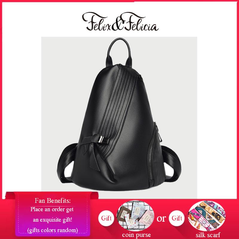 

Backpack FELIX & FELICIA Brand Fashion Backpacks For Women High Quality Shoulder Bag Ladies Genuine Leather Designer School Hobo, Black