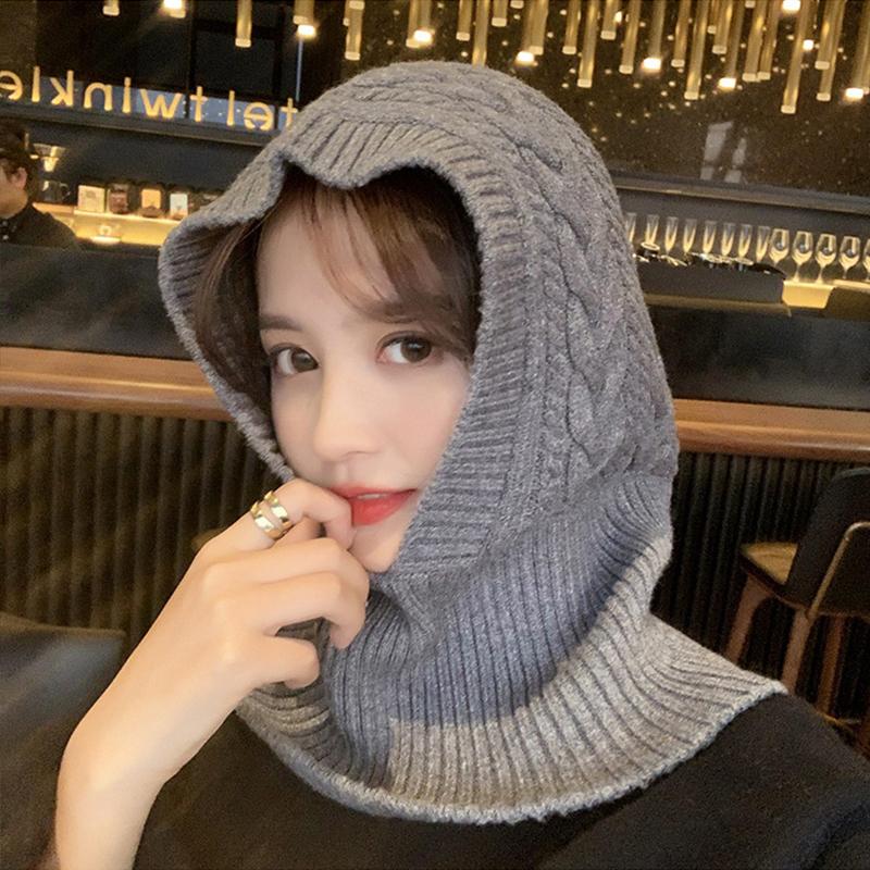 

Scarves Winter Knitted Hats Woman Men Casual Black Red Solid Color Bonnet Hat Neck Warmer Scarf Fashion Dual-Use And, Blue;gray