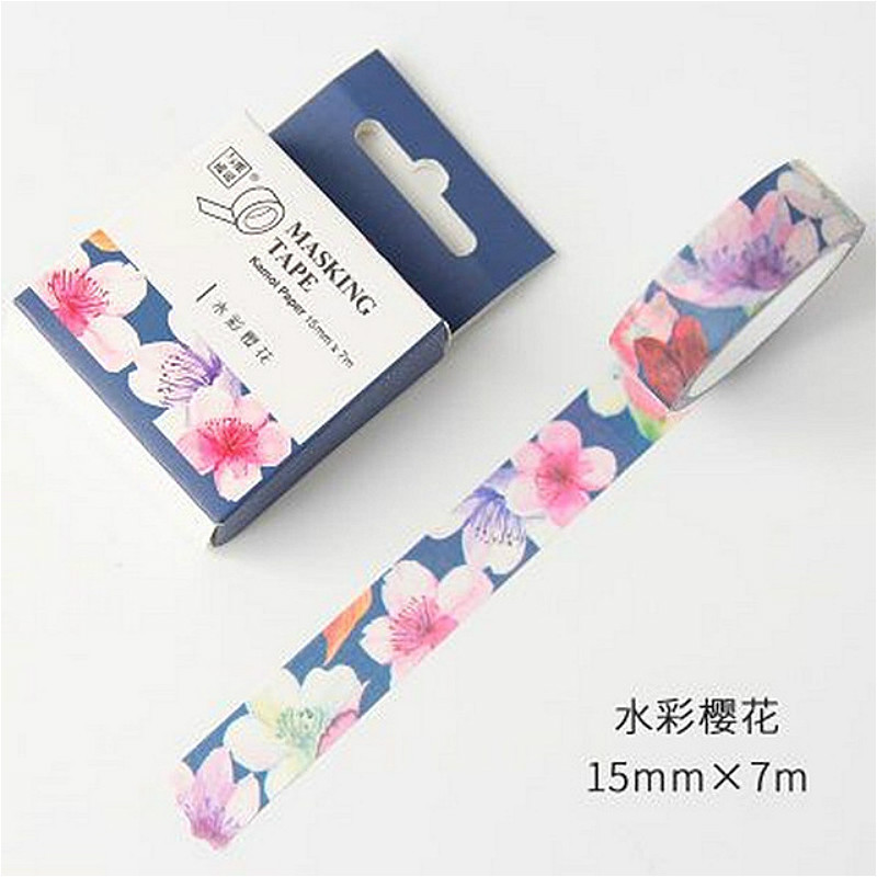 

3Pieces/Lot 1pcs Watercolor Cherry Blossoms Hand Account Decorative Water Color Washi Tape Office Adhesive Tape 1.5CM*7M Stationery Sti 2016