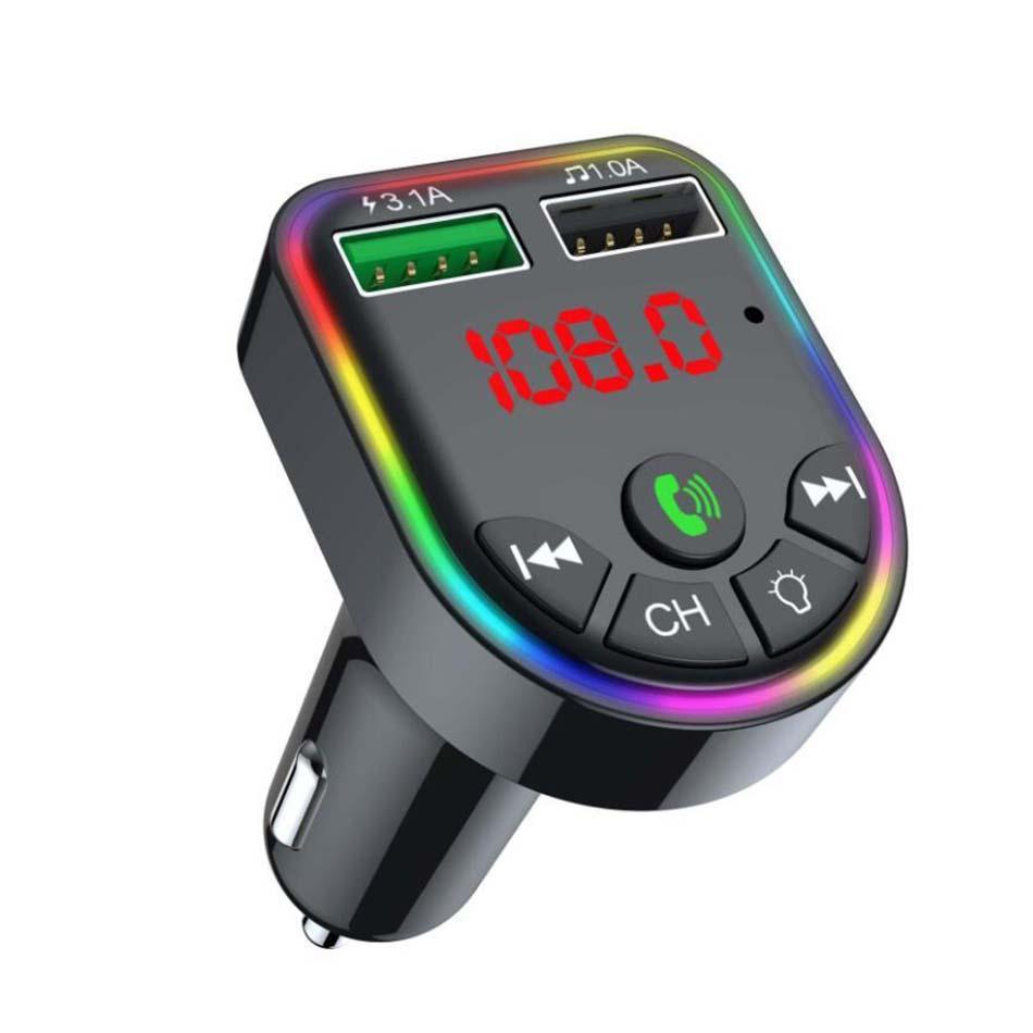 

F5 F6 Car Charger Bluetooth 5.0 FM Transmitter RGB Atmosphere Light Car Kit MP3 Player Wireless Handsfree Audio Receiver with Retail Box