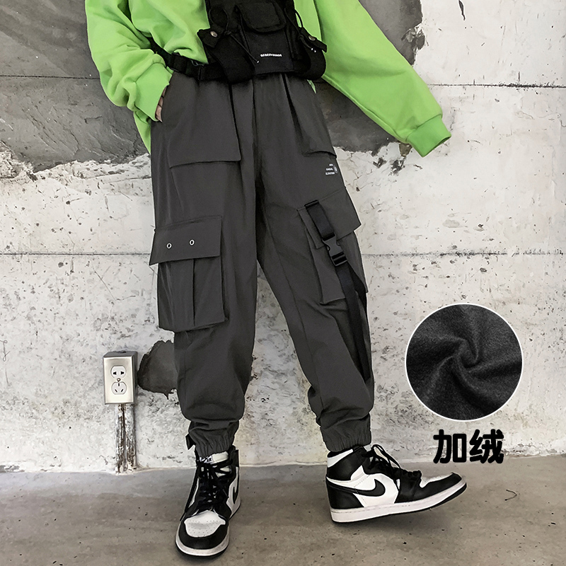 

2021 Men New Spring Hip Hop Pants Club Singer Stage Costume Trousers Ribbons Streetwear Joggers Sweatpants PZIU, Black