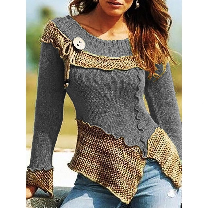 

2021 New Women Knitted Sweater Autumn Female Long Sleeve Patchwork Button Knit Sweaters Femme Sexy Pullover Tops Sreetwear 0e94, Green