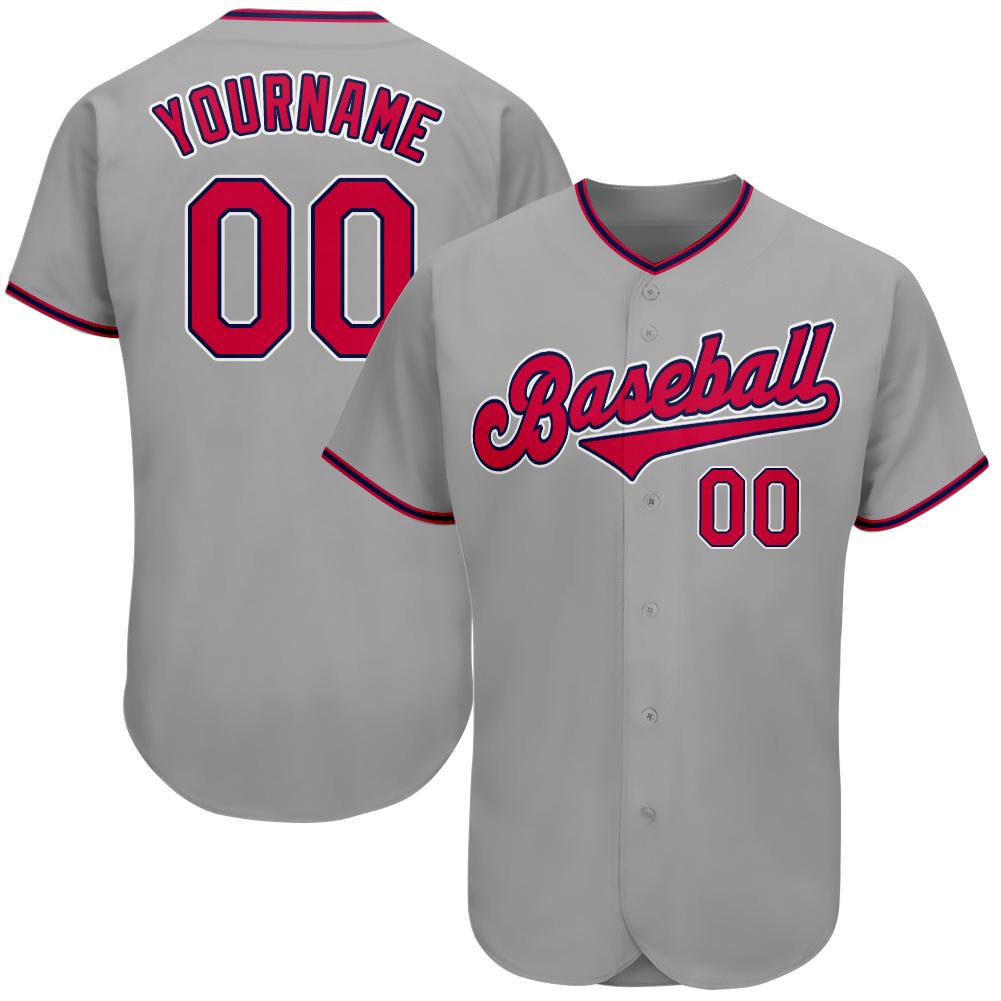 

Custom Gray Red-Navy-007 Authentic Baseball Jersey, Women size s-xxl
