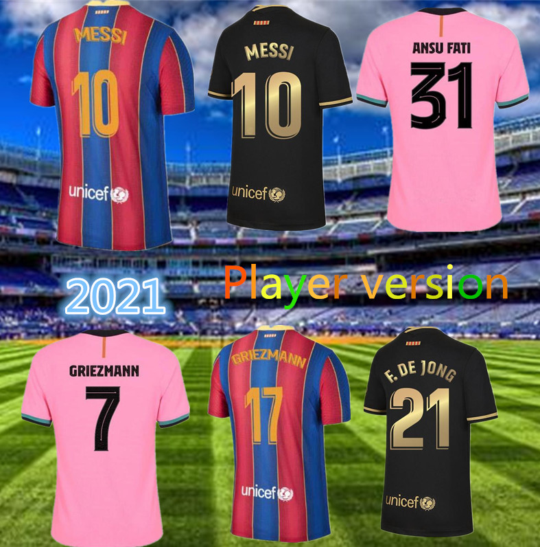 

2020 2021 Player version ANSU FATI Messi GRIEZMANN DE JONG PJANIC COUTINHO Football shirt 20 21 Sports soccer jersey BARCELONA adult, Black;yellow