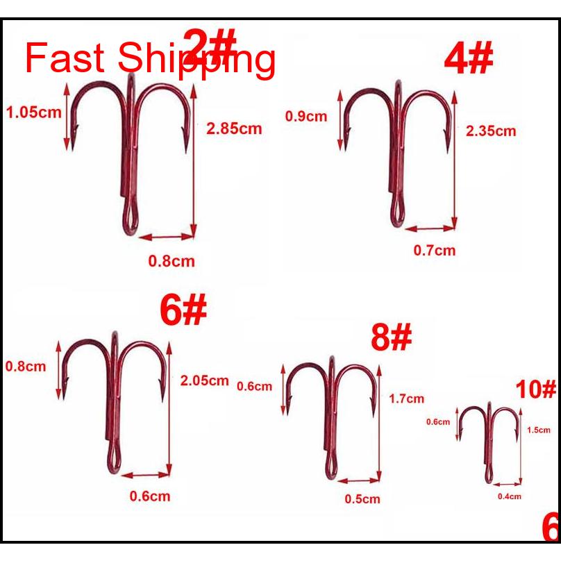 

100pcs 35647 High Carbon Steel Treble Fishing Hooks Red Black Round Bent Triple Hard Lure jllRaP otsweet