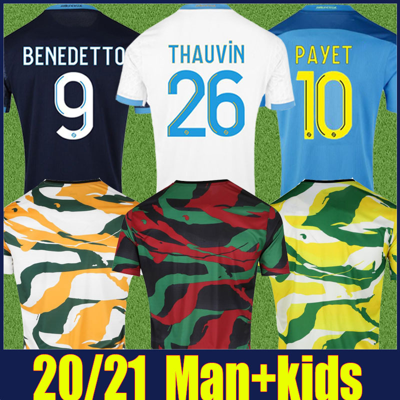 

2020 2021 Olympique de Marseille soocer jerseys KAMARA BENEDETTO shirts Marseille PAYET THAUVIN football jerseys Maillot Collector OM Africa, Black;yellow