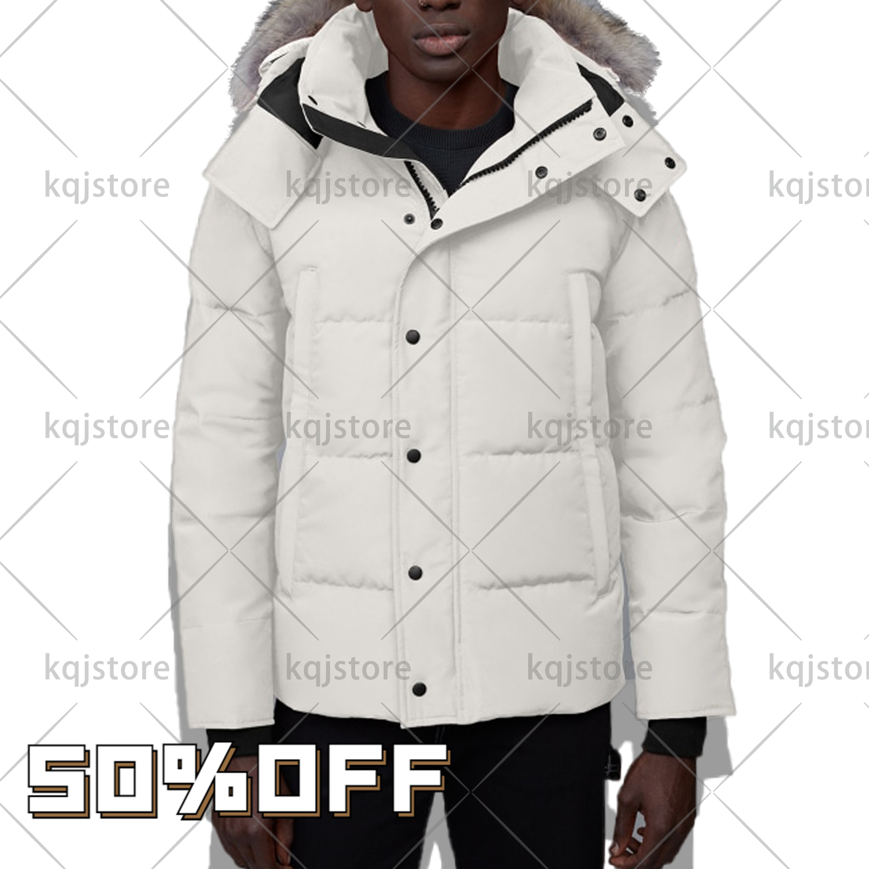 

Top Fashion Winter Down Jacket mans big wolf fur Hooded Thick warm classic cotton thickened parka Outdoor coats coat upscale casual, Photo color