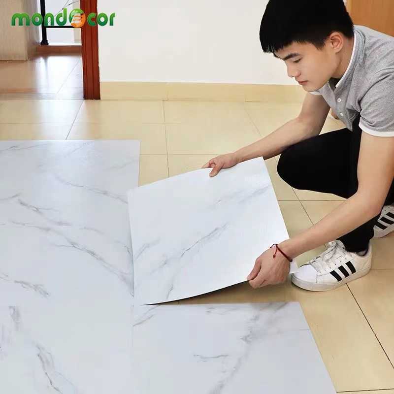 

Waterproof Floor Tiles Stickers Self Adhesive Marble Kitchen Bathroom Ground Panels House Renovation Wall Decals Peel and Stick 210705