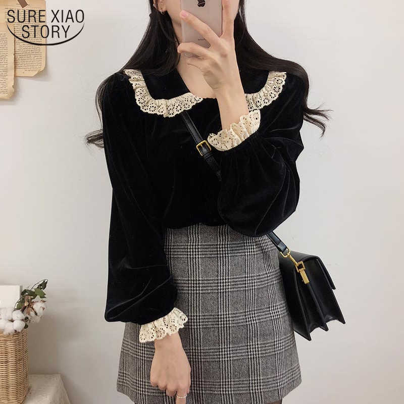 

Black Oversize Tops Autumn Long Sleeve Girls Blouse Korean Vintage Women's Shirt Single Breasted Winter Clothes Women 11606 210527