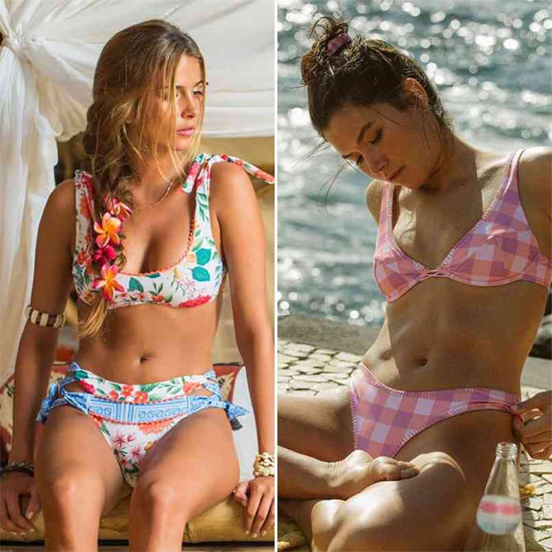 

Miyouj Deep V Neck Bikini Floral Print Swimsuit Biquinis Feminino Bow Swimwear Lace Up Set Bathing Suit Women Bikins 210722, 60602